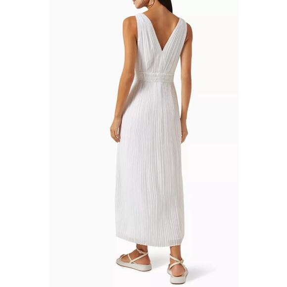 Vince Pleated Double V-neck Maxi Dress Smocked Waist White - Picture 2 of 11